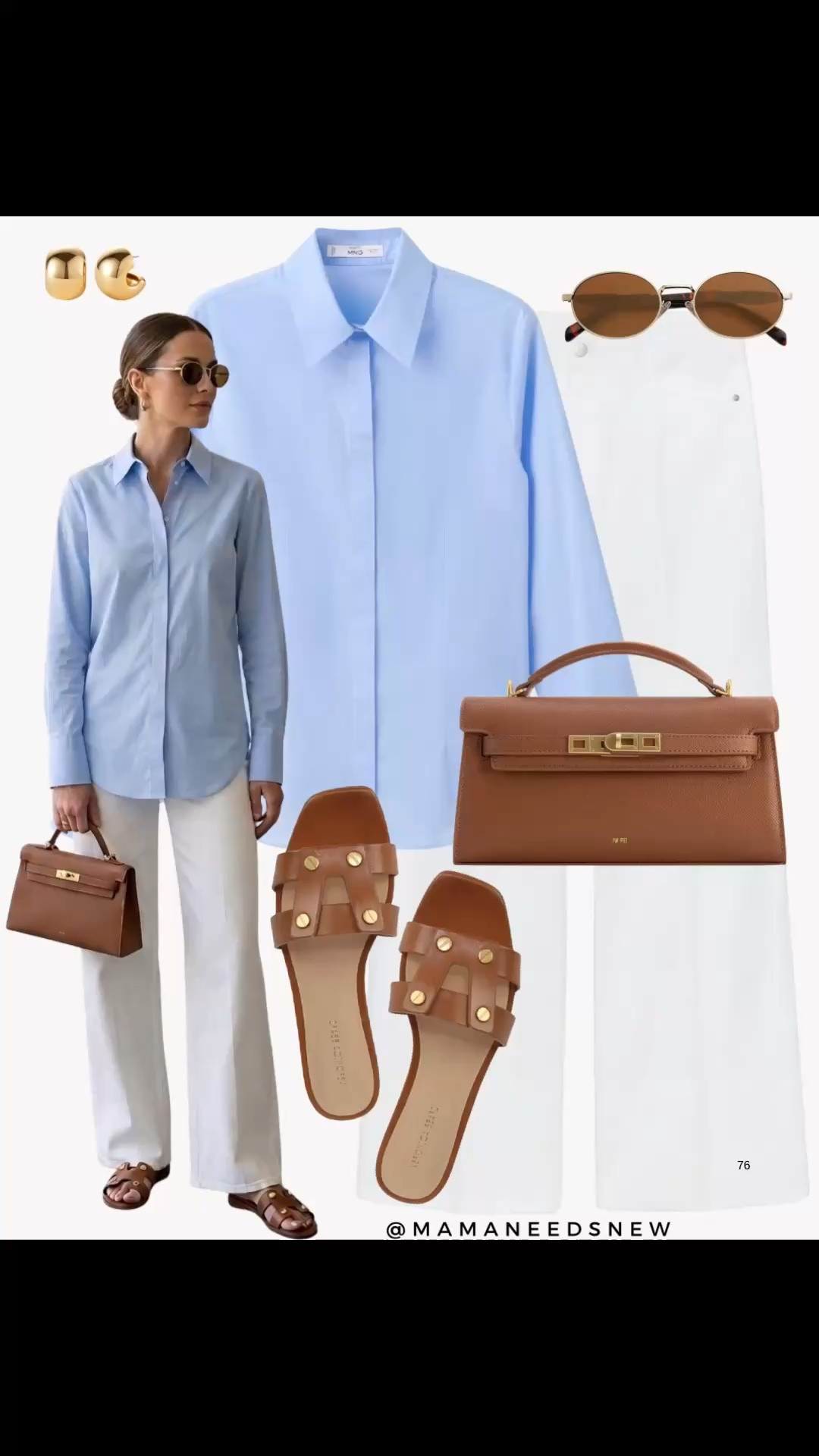 A spring to summer outfit with a shirt, white jeans, top handle bag and slide sandals 🩵🤎

#LTKSeasonal #LTKSaleAlert #LTKootd