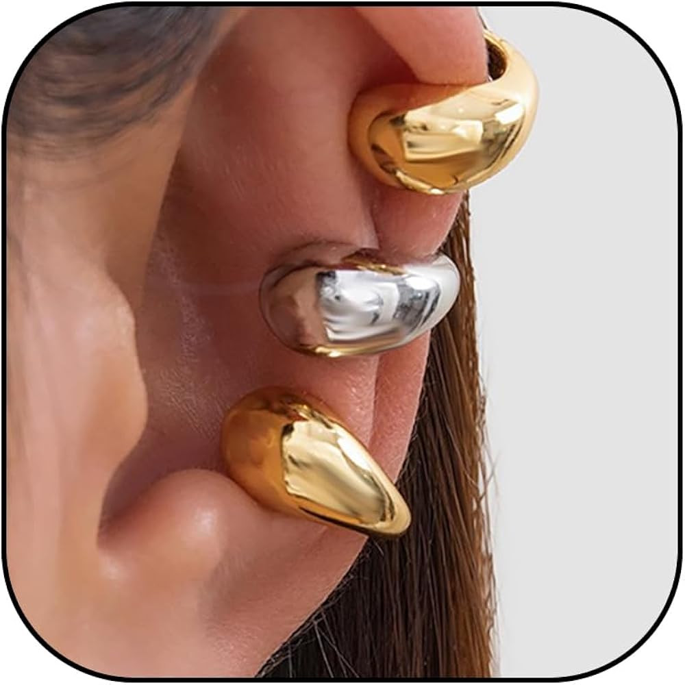 Ear Cuff Earrings for Women Gifts Trendy Stuff Chunky Ear Cuffs Non Piercing Clip On Cartilage Ea... | Amazon (US)