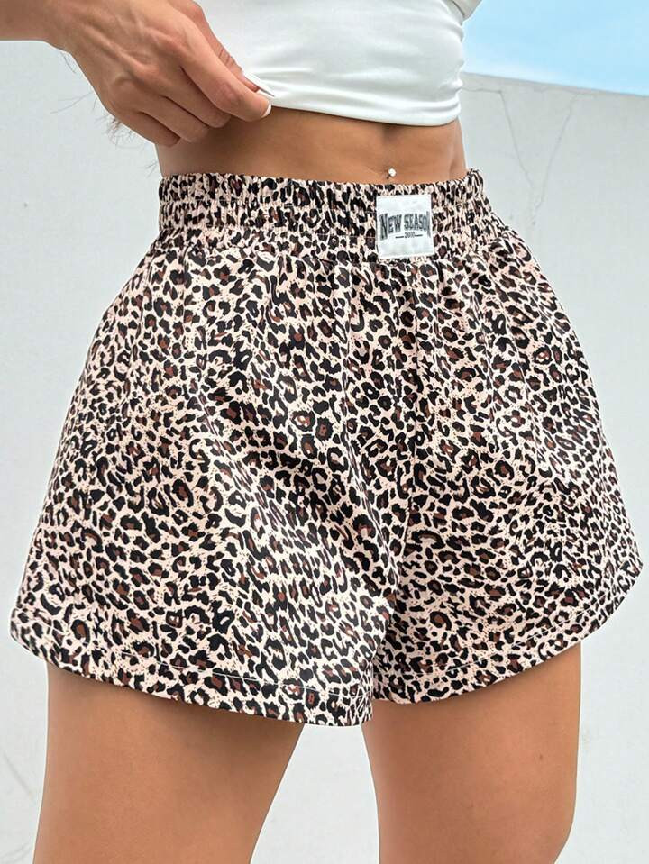 SHEIN EZwear Letter Patched Detail Wide Leg Shorts | SHEIN