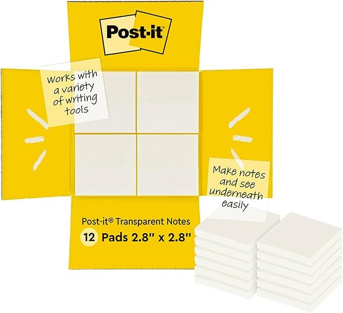 Post-it Transparent Sticky Notes, 3x3 in, 12 Pads/Pack, 36 Sheets/Pad, Sticks Securely and Remove... | Amazon (US)