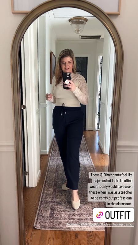 If you work in an office, these $19 knit pants from @walmartfashion look like workwear but feel like pajama pants! #walmartpartner

And this $22 mesh sweater is so cute. #walmartfashion 

#LTKmidsize #LTKfindsunder50 #LTKworkwear