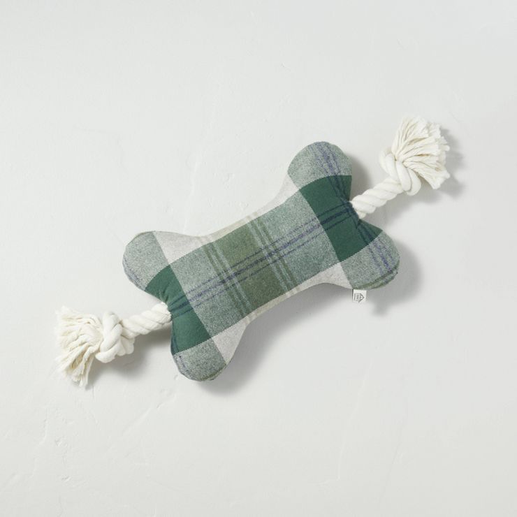 Large Tartan Plaid Dog Plush Rope-Bone Toy - Hearth &#38; Hand&#8482; with Magnolia - Tonal Green | Target
