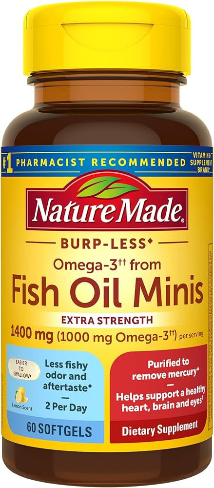 Nature Made Extra Strength Burp Less Omega 3 Fish Oil 1400 mg Minis, Fish Oil Supplements as Ethy... | Amazon (US)