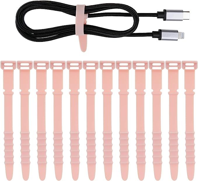 Neepanda 12 Pack Reusable Cable Zip Ties, 4.5 Inch Elastic Silicone Cord Organizer Straps for Bun... | Amazon (US)