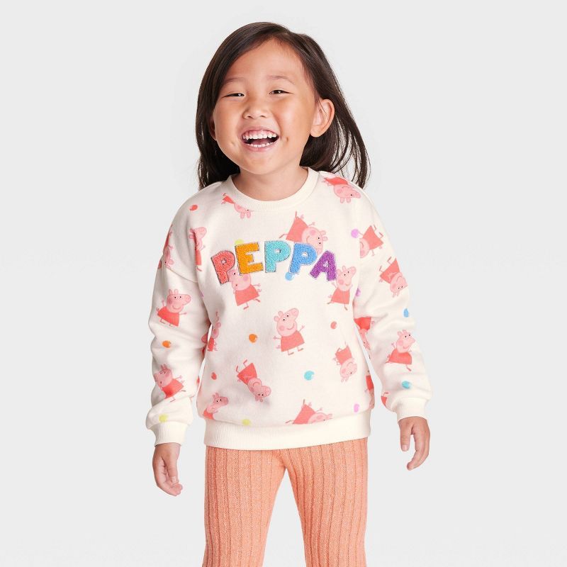 Toddler Girls' Peppa Pig Printed Pullover Sweatshirt - Ivory | Target