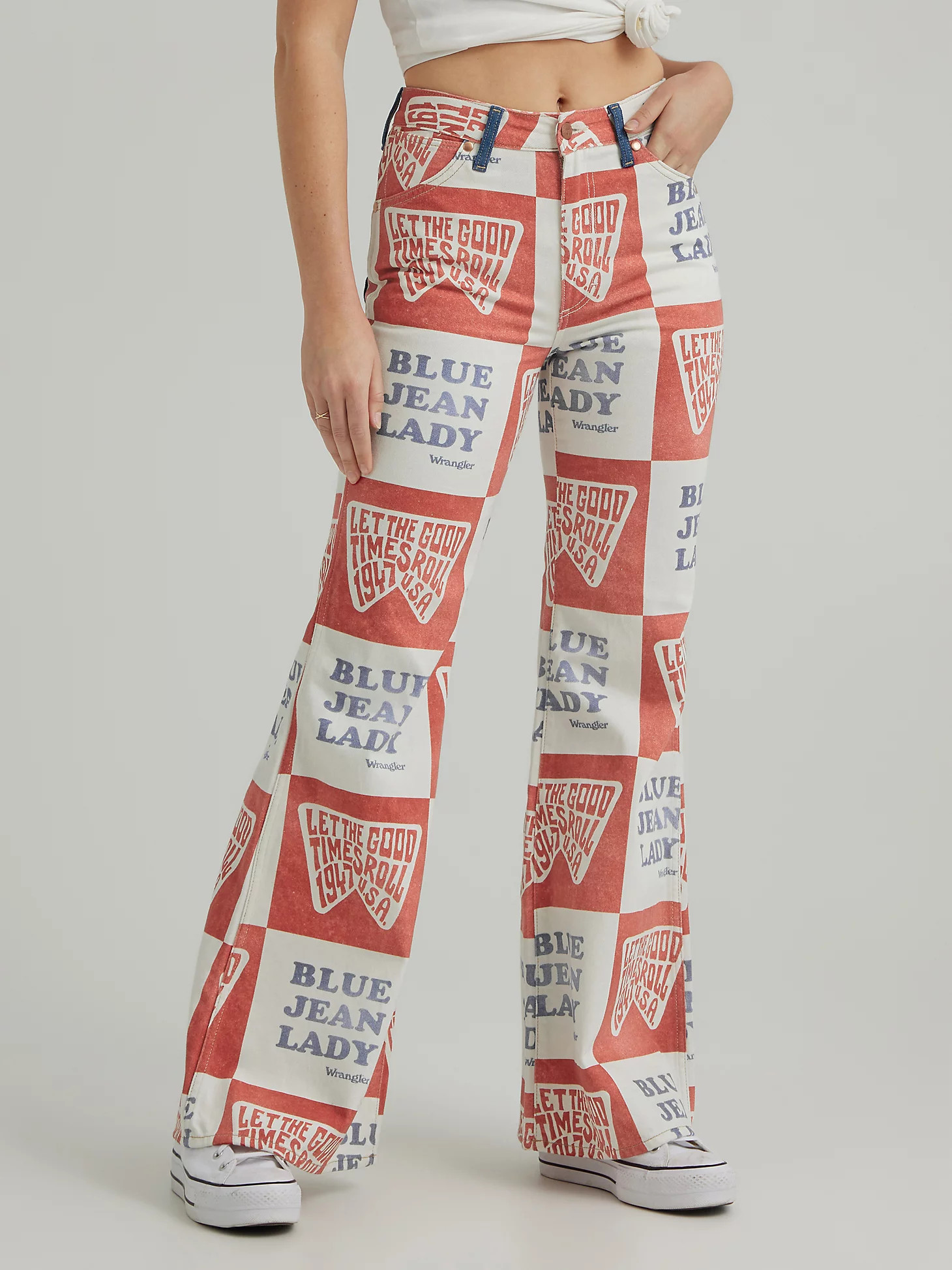 Women's Blue Jean Lady Printed Wanderer Jean in Red White Blue | Wrangler