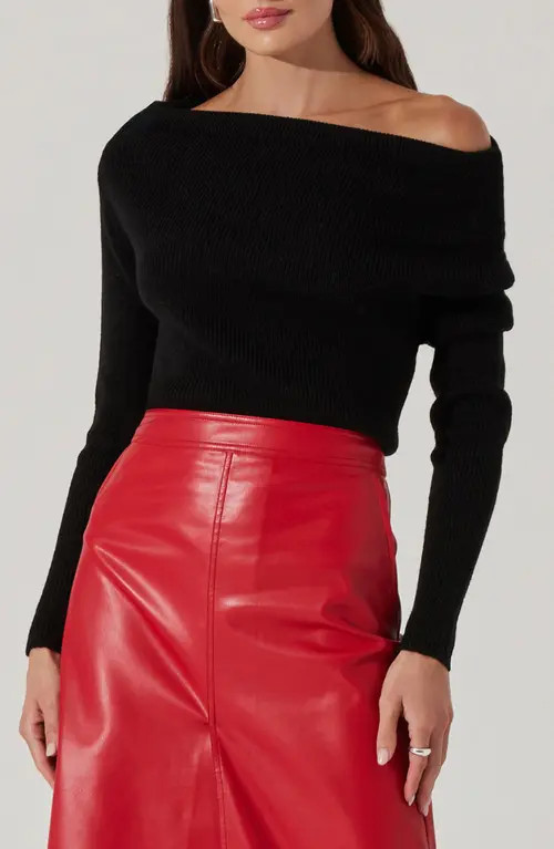 ASTR the Label One-Shoulder Rib Sweater in Black at Nordstrom, Size X-Large | Nordstrom