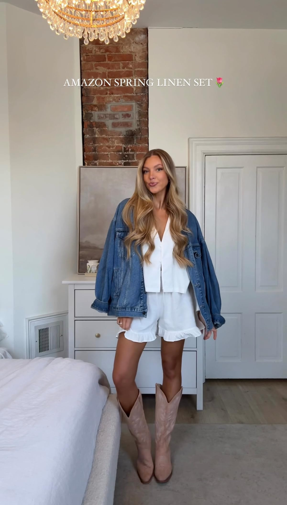 XBTCLXEBCO Linen Shorts Outfits Women 2 Piece Set Tie Front Long Sleeve Shirt and Ruffle Shorts Lounge Matching Set Tracksuit | Amazon (US)