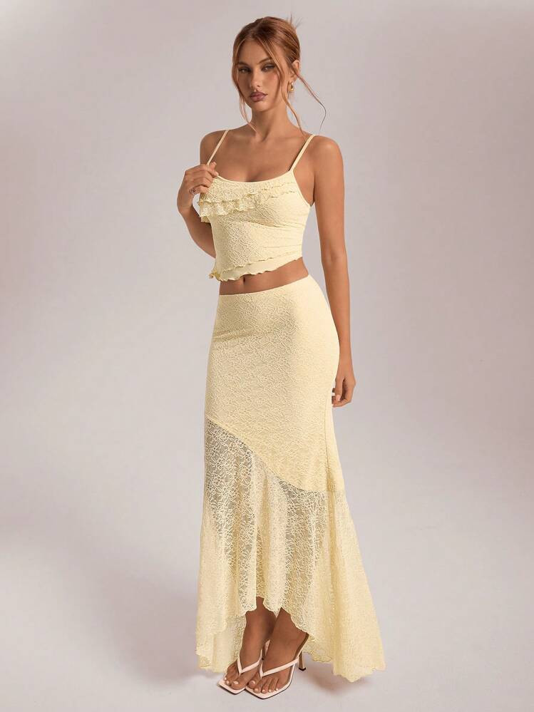 Aloruh Women's Spring/Summer Vacation/Wedding Season Asymmetrical Lace Vest With Sheer Hem And Lo... | SHEIN