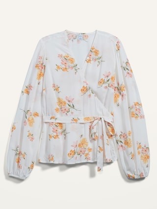 Floral-Print Tie-Belt Wrap Blouse for Women | Old Navy (US)