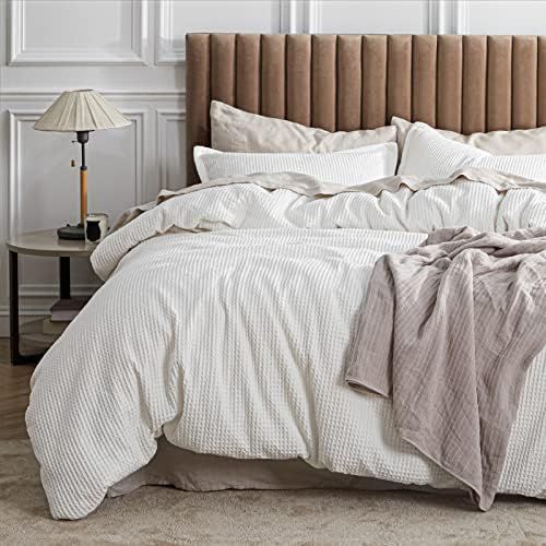 Bedsure Cotton Duvet Cover Set - 100% Cotton Waffle Weave Coconut White Duvet Cover Queen Size, Soft | Amazon (US)