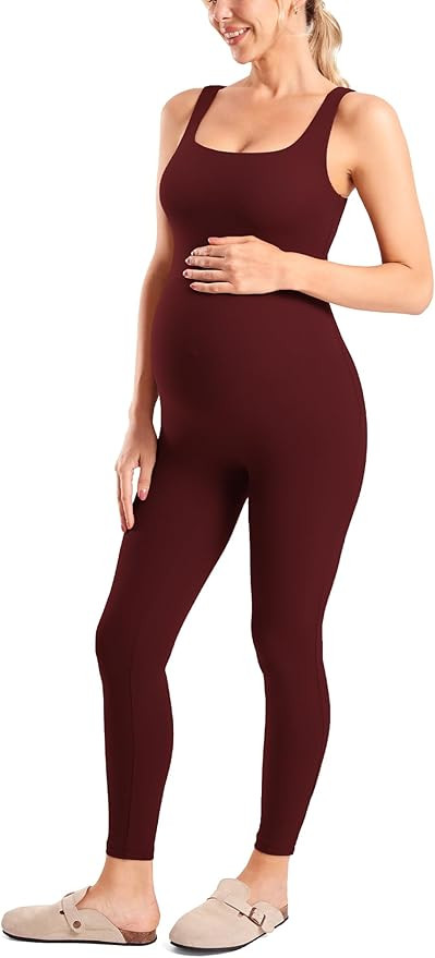 MOMANDA Maternity Jumpsuit Workout Romper for Pregnancy Seamless Leggings Bodysuit Sleeveless Squ... | Amazon (US)
