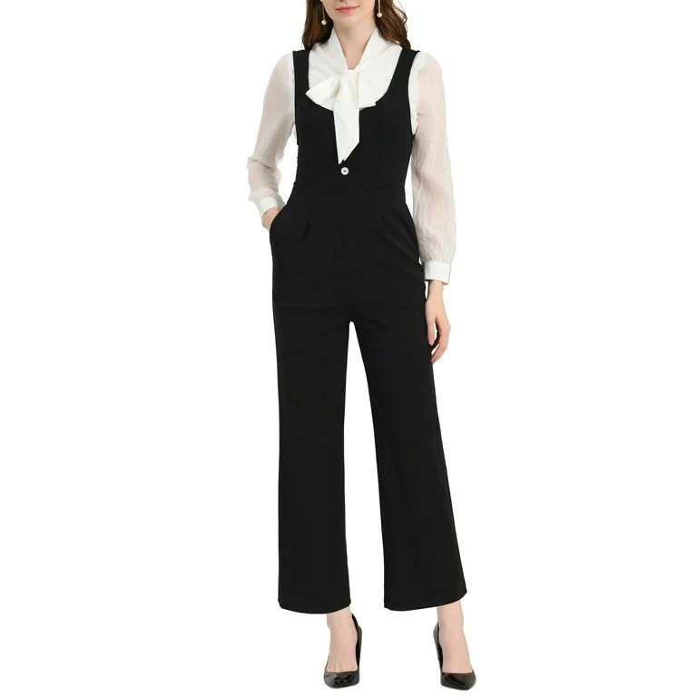 Allegra K Women's Casual Wide Leg Rompers Pockets Knit Overalls Jumpsuit | Walmart (US)