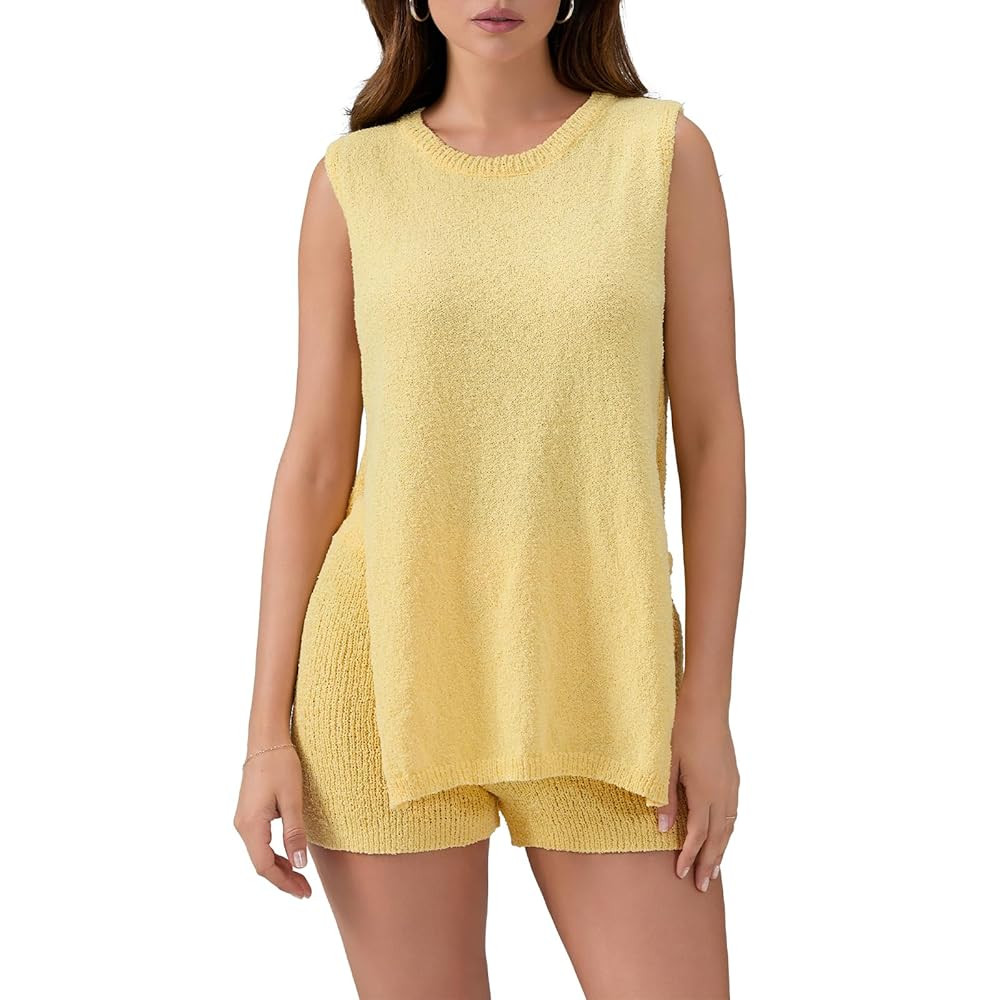 Seyurigaoka Women's 2 Piece Sweater Shorts Set Sleeveless Knit Tank Top Vest Matching Shorts Sets... | Amazon (US)