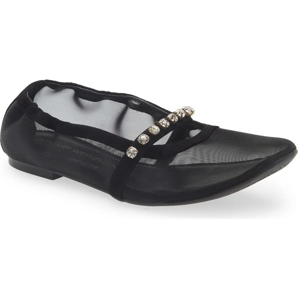 Stuart Weitzman Goldie Crystal Strap Ballet Flat in Black Mesh Gala at Nordstrom, Size 10 | Nordstrom