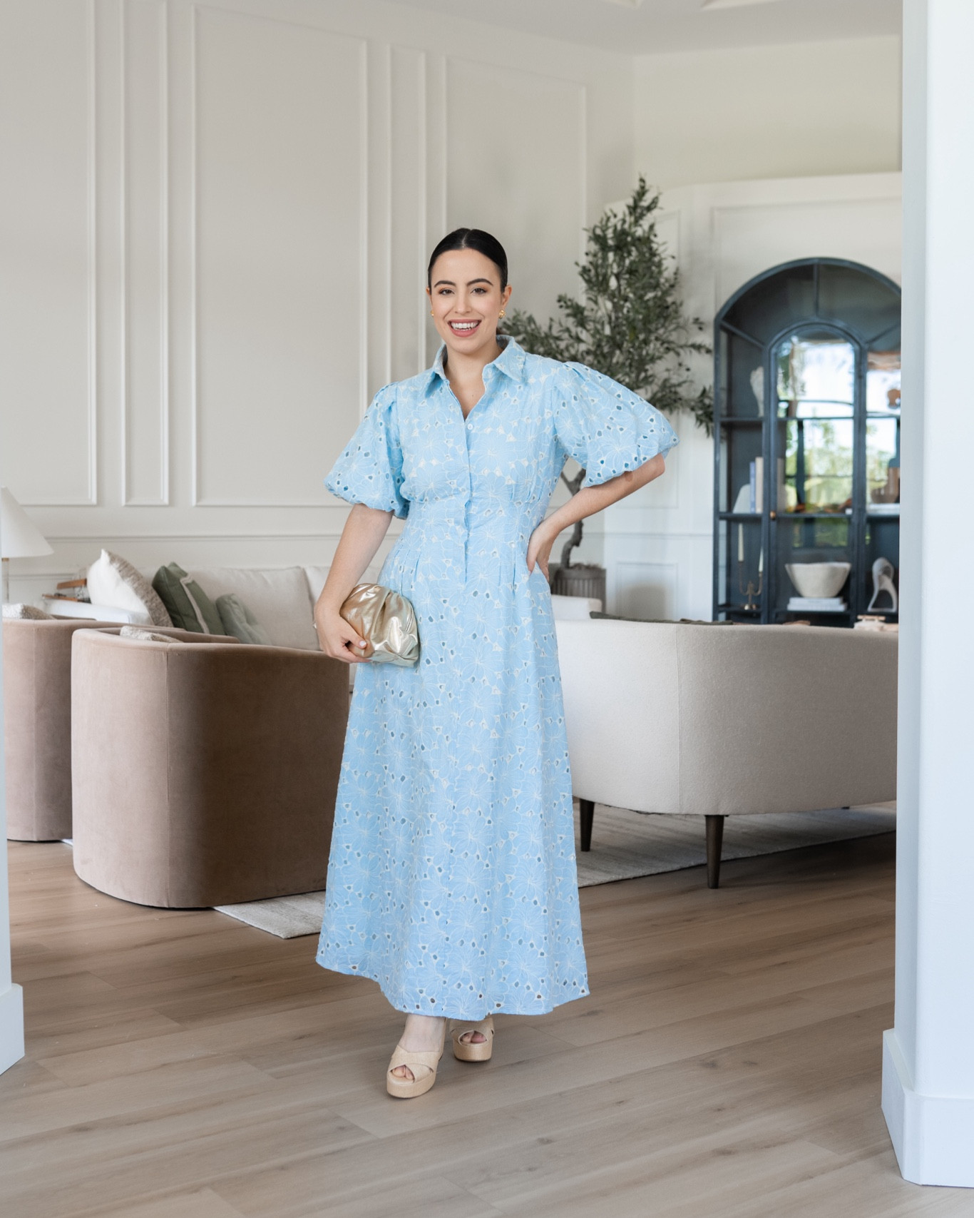 The most perfect dress for a special event! LOVE the eyelet details and the color is the perfect shade of blue. Wearing size XS! Also linked these fun platform heels and gold clutch. Use code CAROL15 for 15% off one purchase, valid until 06/29 

#ad #TuckernuckPartner #Tuckernucking
