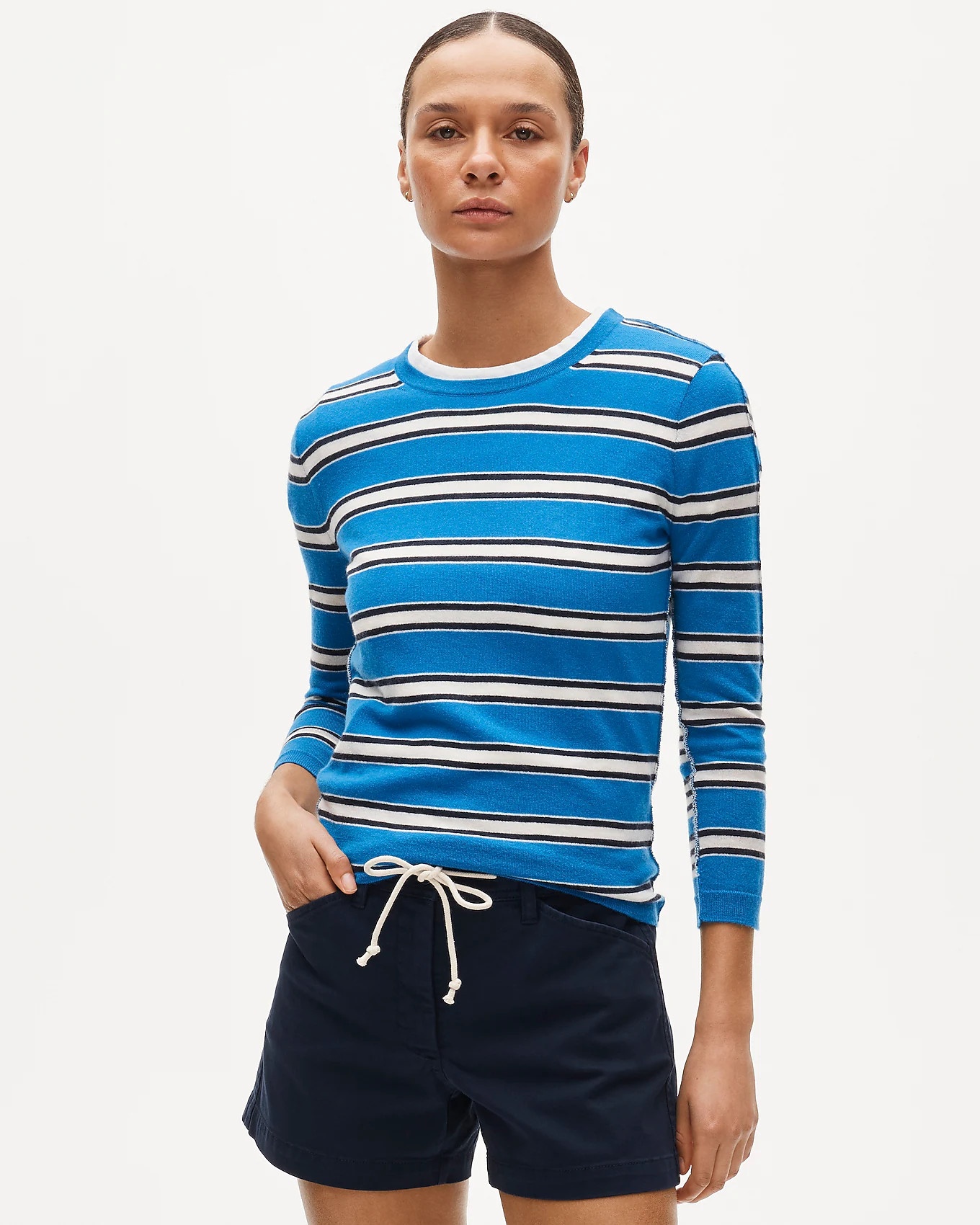 Featherweight cashmere crewneck in mixed stripe | J. Crew US
