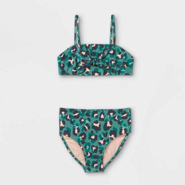 Girls' Leopard Print High-Waist Bikini Set - art class™ Green | Target