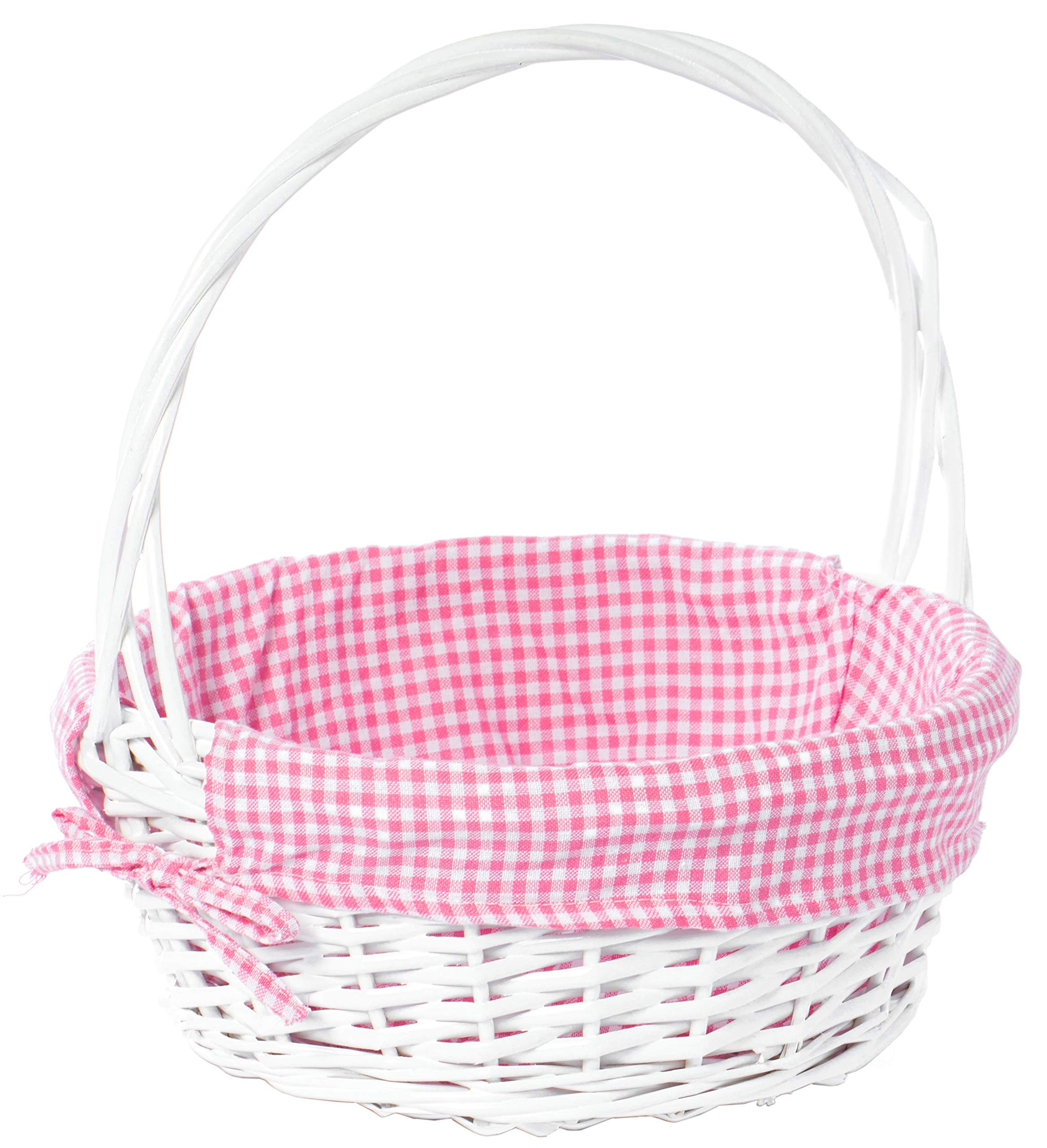 White Round Willow Gift Basket, with Pink Gingham Liner and Handle - Medium | Amazon (CA)