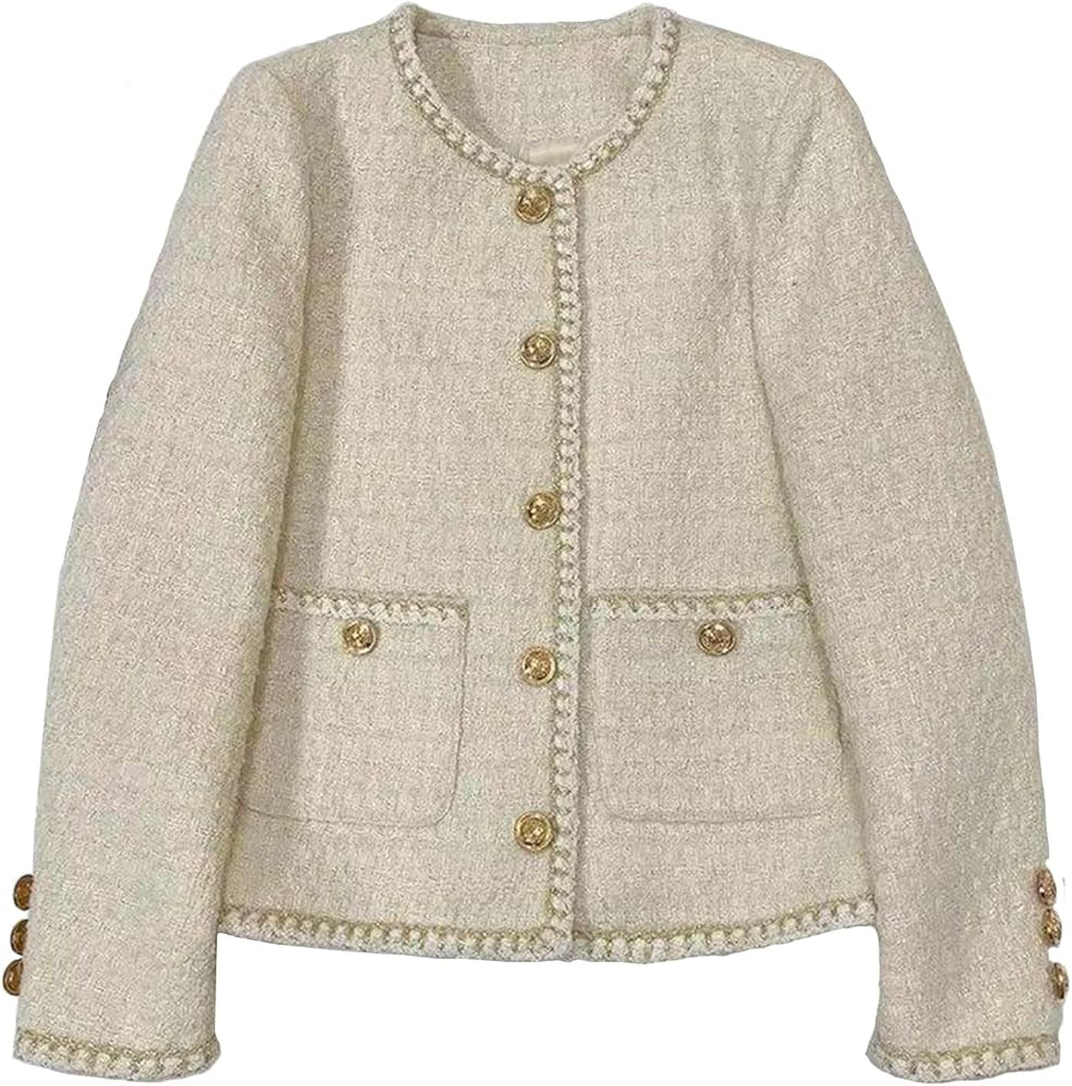 ZJFZML Women's Plaid Tweed Blazer Long Sleeve Open Front Cropped Blazer Elegant Work Office Short... | Amazon (US)