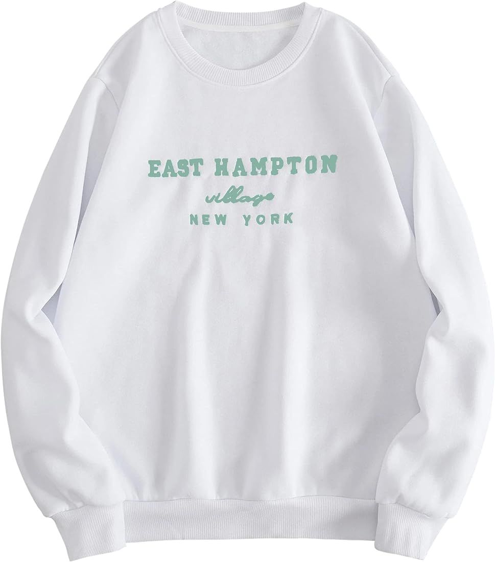 Women’s East Hampton Letter Print Graphic Sweatshirt Oversized Drop Shoulder Fleece Teen Girls Pullo | Amazon (US)
