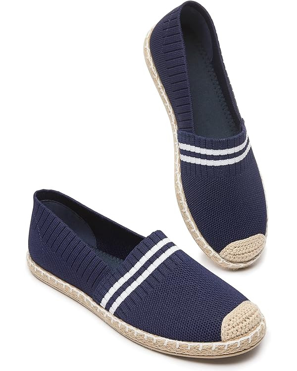 BABUDOG Womens Espadrilles Breathable Flats Shoes Mesh Slip on Loafers Soft White Flats | Amazon (US)