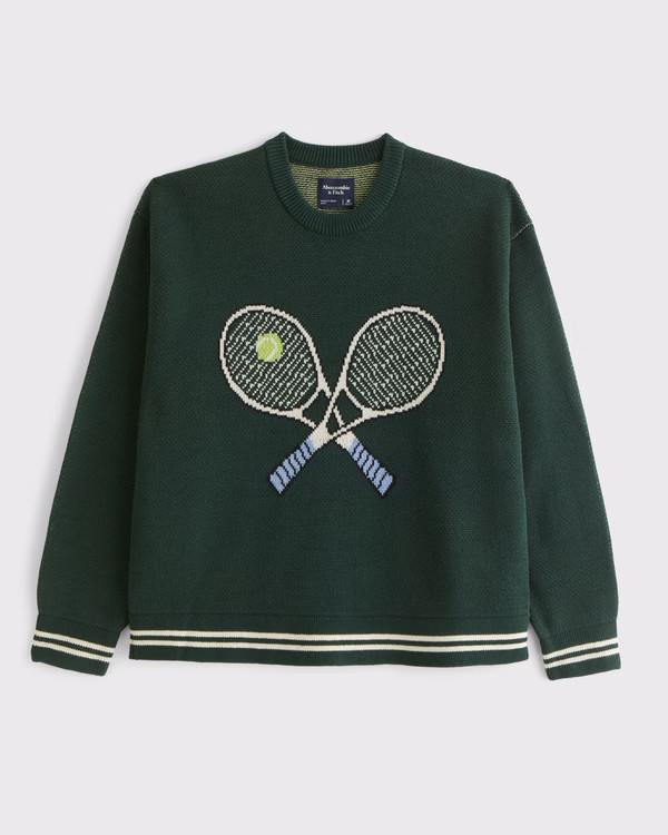 Oversized Tennis Racket Graphic Crew Sweater | Abercrombie & Fitch (US)