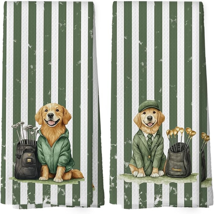 Golden Retriever Golfing Kitchen Towels Set of 2, Dog Gifts for Golf Lovers, Funny Kitchen Stuff,... | Amazon (US)
