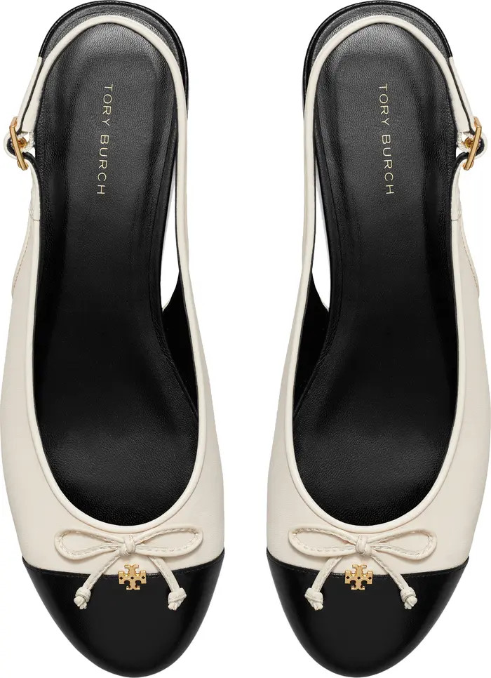 Tory Burch Slingback Cap Toe Flat in Pink Etoile /Perfect Black at Nordstrom, Size 5 | Nordstrom