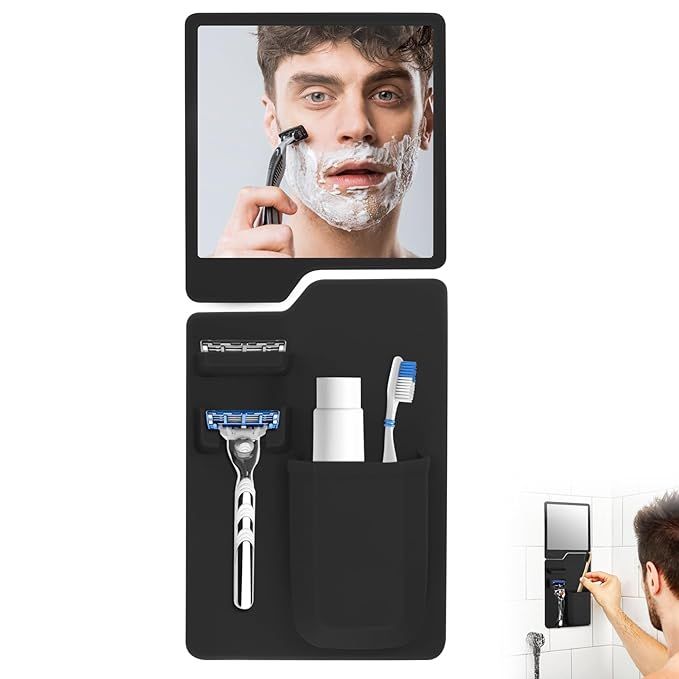 Shower Mirror for Shaving,Holder with Fogless Mirror for Man, Silicone Shower Organizer with Bath... | Amazon (US)