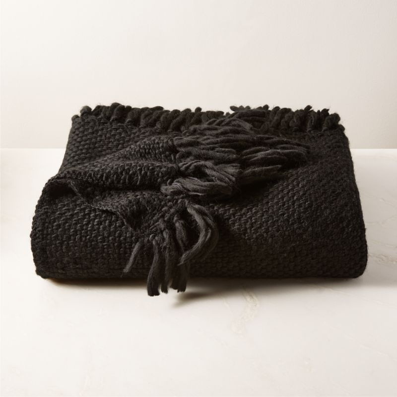Intergrate Basket Weave Black Throw Blanket + Reviews | CB2 | CB2