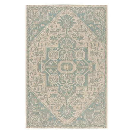 SAFAVIEH Beach House Jose Geometric Indoor/Outdoor Area Rug Aqua/Cream 5 3 x 7 6 | Walmart (US)