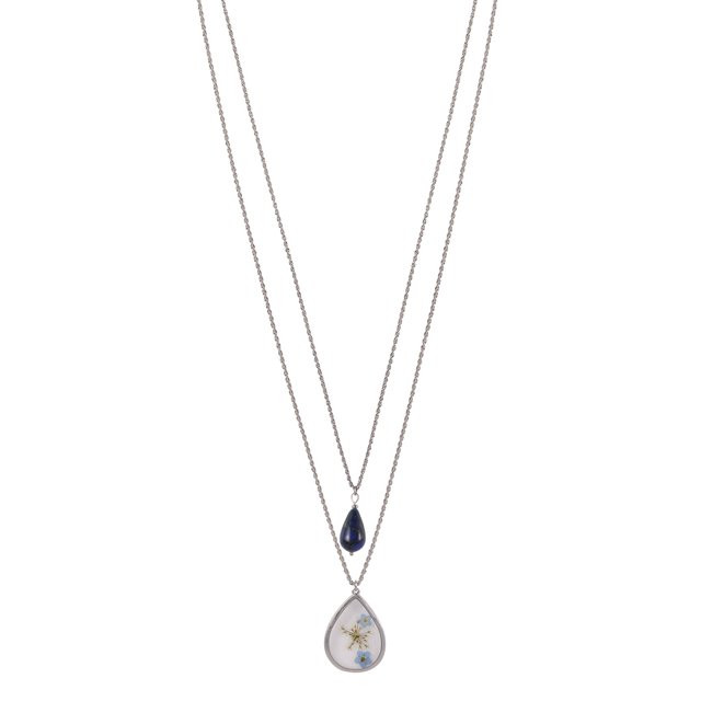 The Pioneer Woman Adult Female Metal Silver-Tone Blue Floral Inset and Blue Stone Necklace - 2pc ... | Walmart (US)