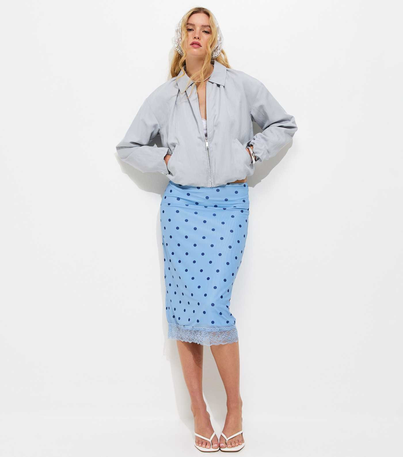 Light Blue Polka Dot Lace Trim Mesh Midi Skirt | New Look | New Look (UK)
