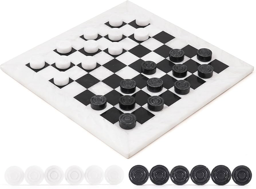 Radicaln Marble Checkers Board Game 15" Inches White and Black Handmade 2-Player Tournament Check... | Amazon (US)