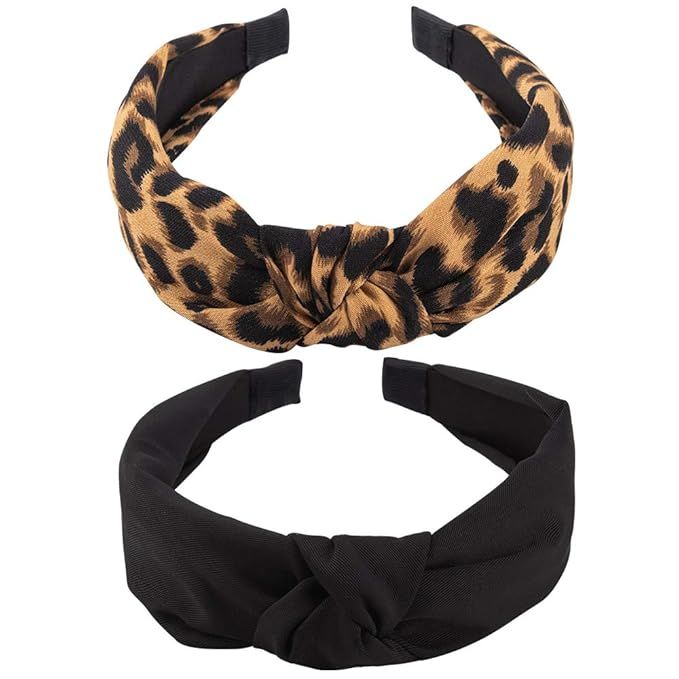 Black Knotted Headbands for Women Leopard Head Bands Women Hair KICOSY 2PCS Wide Headbands for Wo... | Amazon (US)
