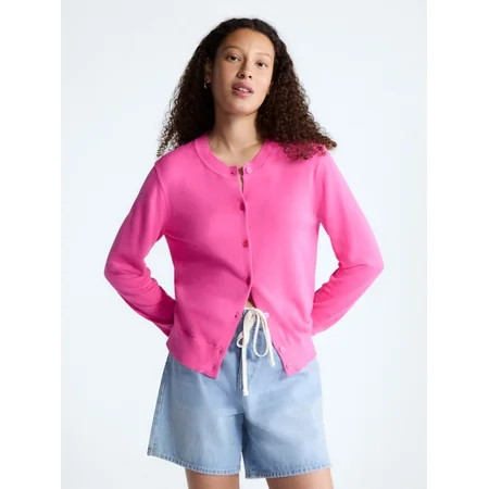 Free Assembly Women's Classic Cardigan Sweater with Long Sleeves, Lightweight, Sizes XS-4X | Walmart (US)