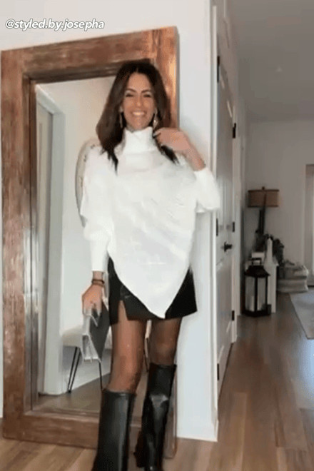 White Cable Knit Asymmetrical Hem Turtleneck Sweater | Cupshe US