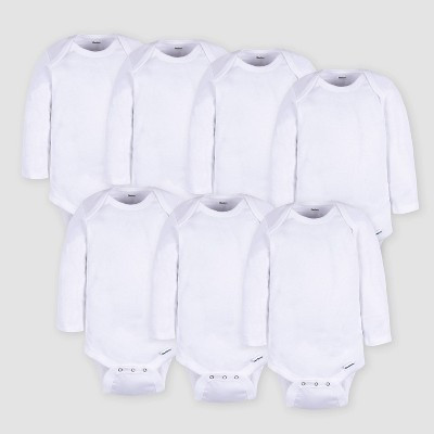Gerber Baby 7pk Long Sleeve Onesies Bodysuit - White Newborn: Cotton Knit Bodysuits, Lap Shoulder, Crotch Snap Closure, Machine Washable | Target