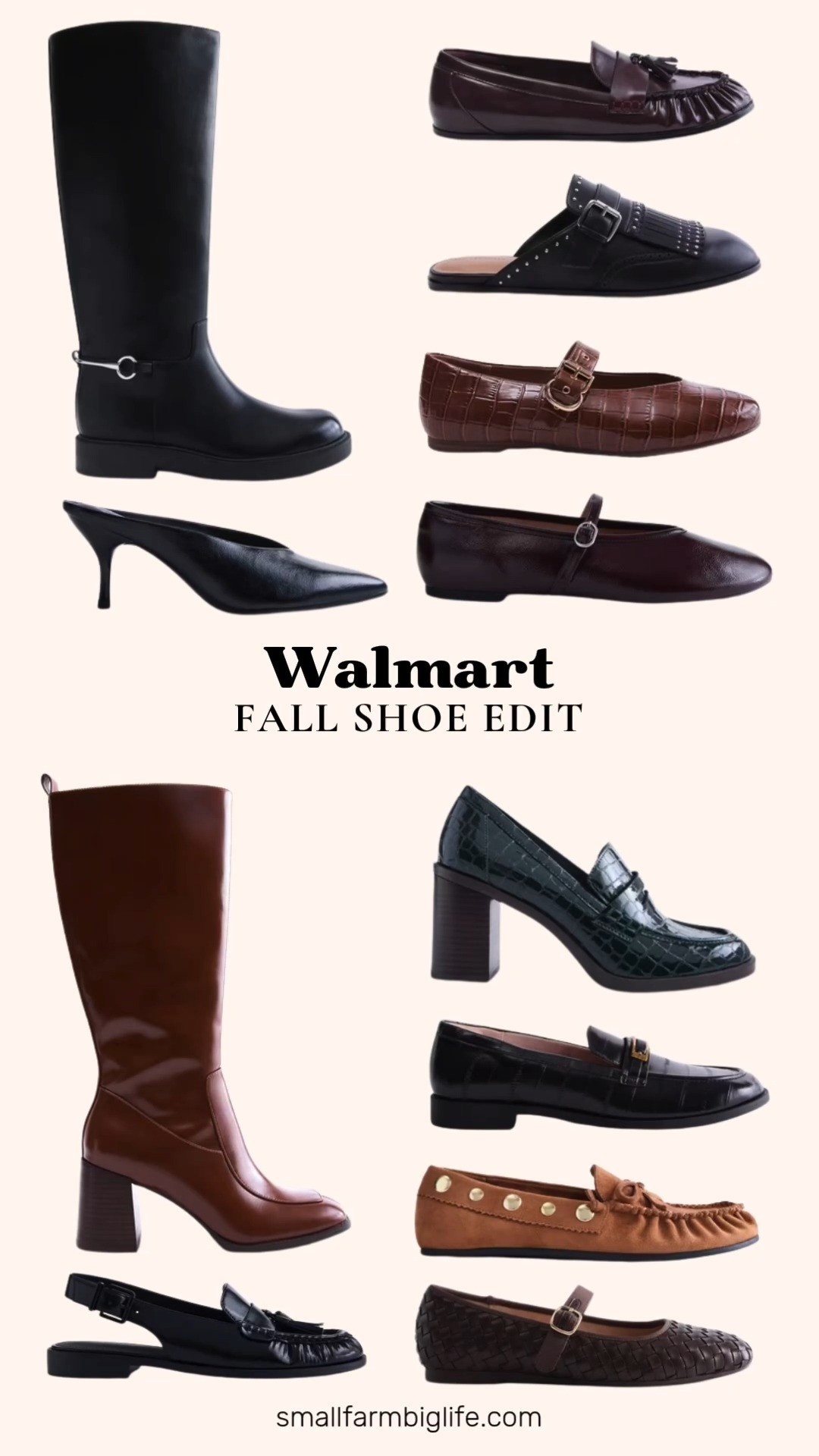 Walmart's fall shoe lineup is giving major shoe closet upgrade energy this season. The dark green crocodile Free Assembly heeled loafers and the brown crocodile Free Assembly Mary Jane flats bring in that trendy croc texture without the designer price tag, while the black crocodile Scenario buckle loafers add another easy way to work the print into your rotation. For boots, the black Scenario tall faux leather riding boots and the cognac brown Free Assembly square toe tall boots are both fall wardrobe staples that go with everything from jeans to dresses. Loafers and mules are everywhere right now, and this edit has plenty: the black Scenario kitten heel mules, the black Free Assembly studded loafer mules, the burgundy Free Assembly faux leather tassel loafers, and the black No Boundaries slingback tassel loafers all bring a polished, put together look for work or weekend. Rounding things out, the burgundy No Boundaries crinkle Mary Jane flats, the pecan Scenario studded moccasin flats with gold stud detail, and the chocolate brown Scenario woven Mary Jane flats are perfect for anyone wanting a softer, more textured flat this season. Every one of these is such an easy way to elevate your fall shoe rotation without breaking the bank.

#walmartfashion #walmartfinds #walmartstyle #walmartoutfits #falloutfits #fallfashion 

 #LTKootd #LTKOver40 #LTKWorkwear