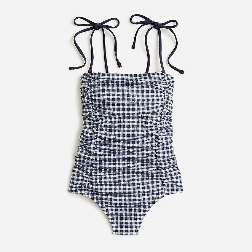 Ruched tie-shoulder one-piece swimsuit in classic gingham | J.Crew US