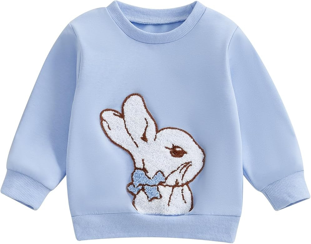 Adobabirl Baby Girl Easter Outfit Toddler Bunny Embroidery Sweatshirt Crewneck Long Sleeve Shirt ... | Amazon (US)