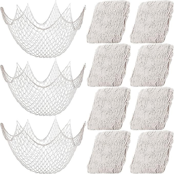8 Pcs Fish Net Decorative Party Supplies 78.7 x 59 Inch Nautical Party Decorations Natural Cotton... | Amazon (US)