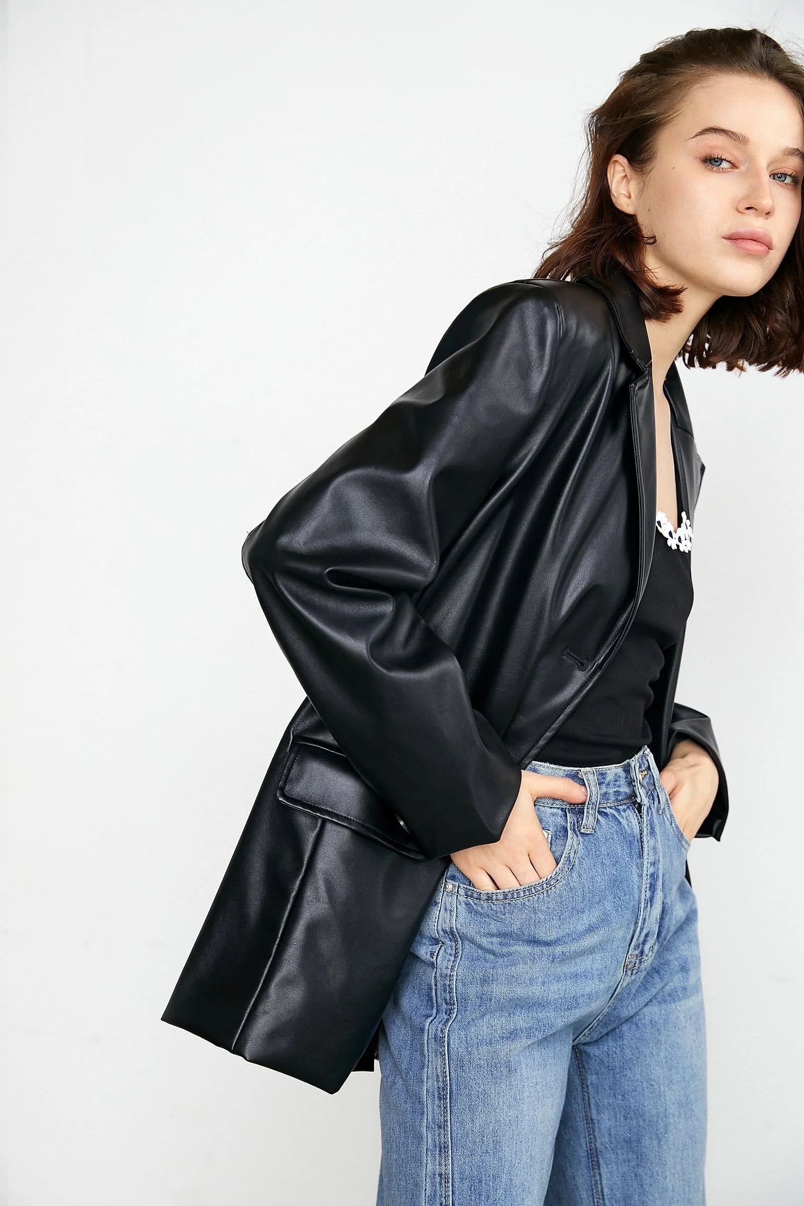 Docie Black Leather Shacket | J.ING