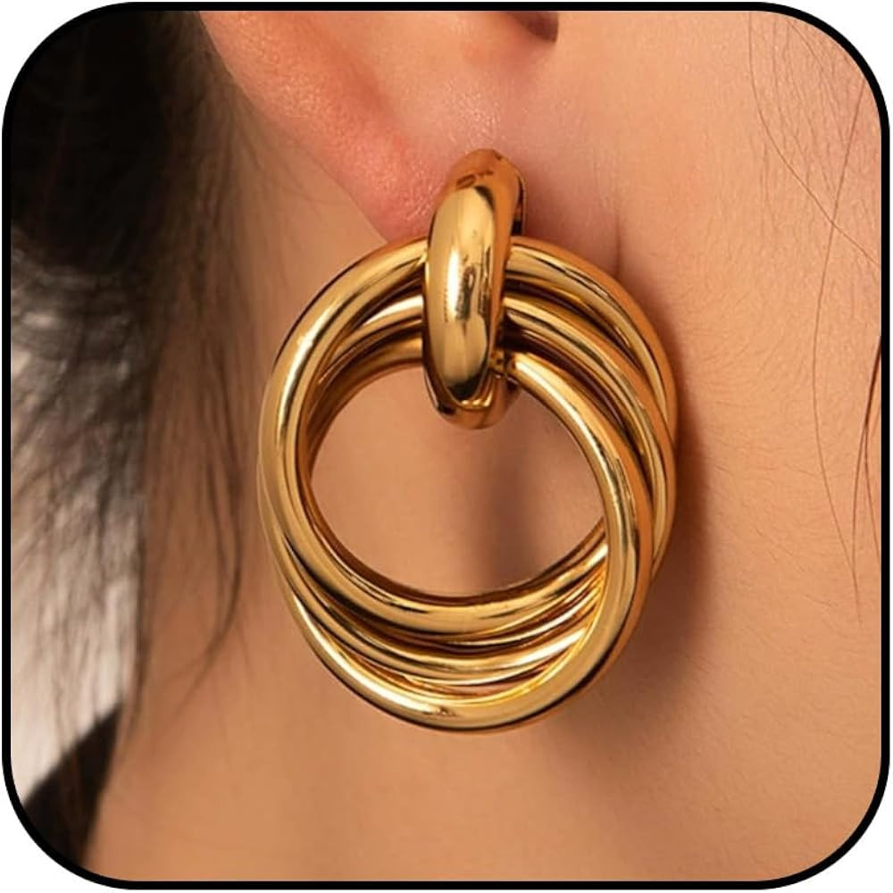 Large Gold Hoop Earrings for Women Trendy Wide Hoop Earrings Large Big Flat Chunky Hoops Statemen... | Amazon (US)