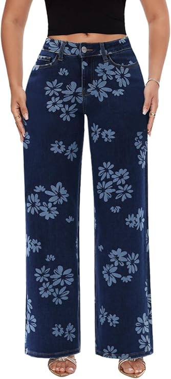ONESO Wide Leg Jeans for Women Mid Low Rise Baggy Stretchy Denim Pants | Tummy Control, BBL Jeans... | Amazon (US)
