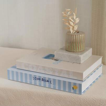 2pcs Modern Coastal Style Decorative Books, Blue-Beige, Suitable For Home Decor On Dining Table, Coffee Table, Bookshelf, Elegant Holiday Decoration | SHEIN
