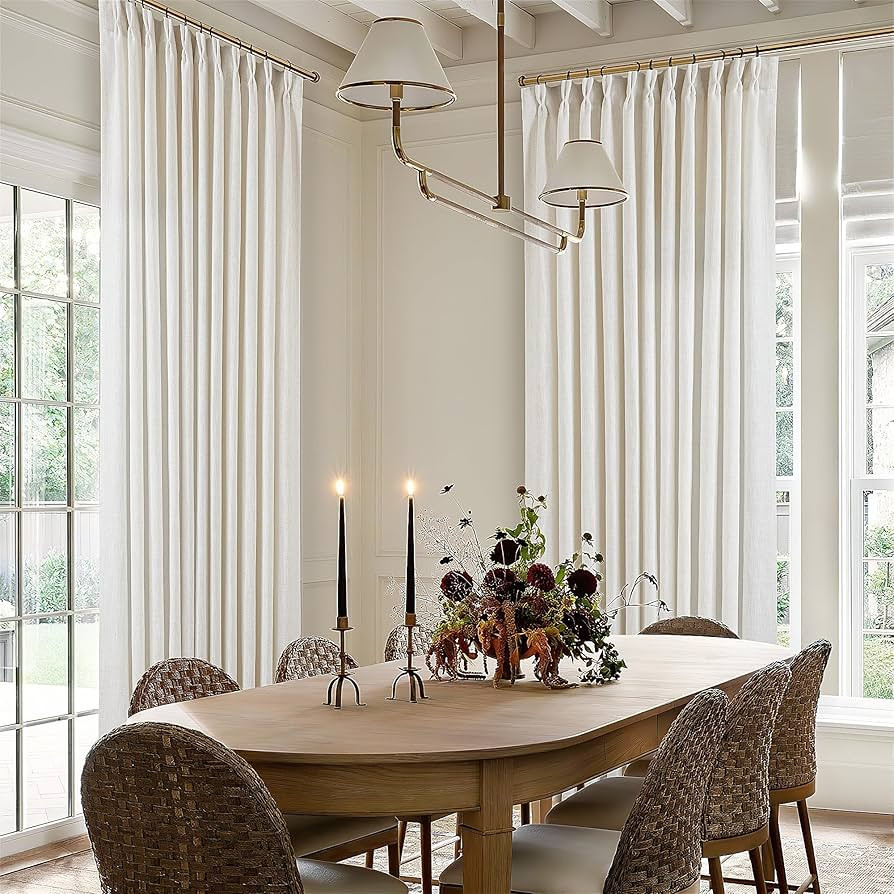 102 Inch Long Curtains Extra Wide 70 Inch Width Pinch Pleat Linen Curtains for Living Room Cream ... | Amazon (US)