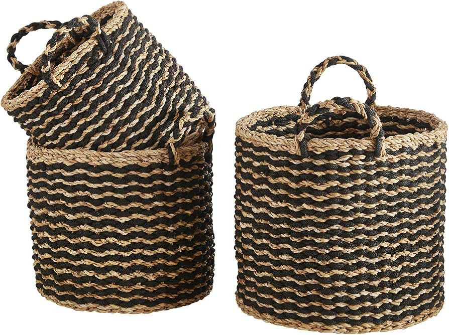 Creative Brands 47th & Main Cylinder Basket Set, Medium, Seagrass- Black Stripe, Set of 3 | Amazon (US)