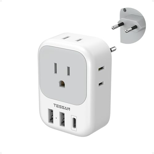 European Travel Plug Adapter USB C, TESSAN International Plug Adapter with 4 AC Outlets 3 USB Charging Ports, Type C Europe Power Adaptor for US to EU France Germany Iceland Spain Italy | Amazon (US)